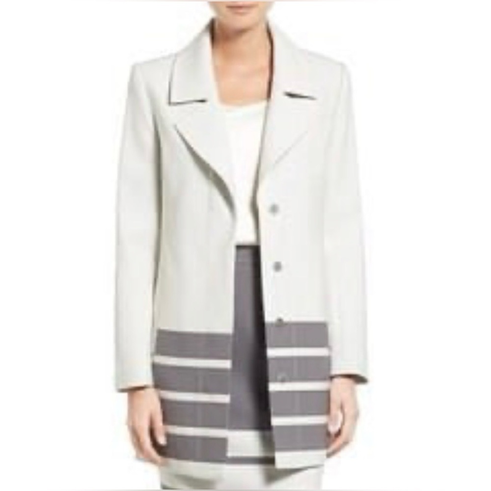 EUC- Halogen ‘Placed Striped Topper’ 3/4 Length Jacket Coat